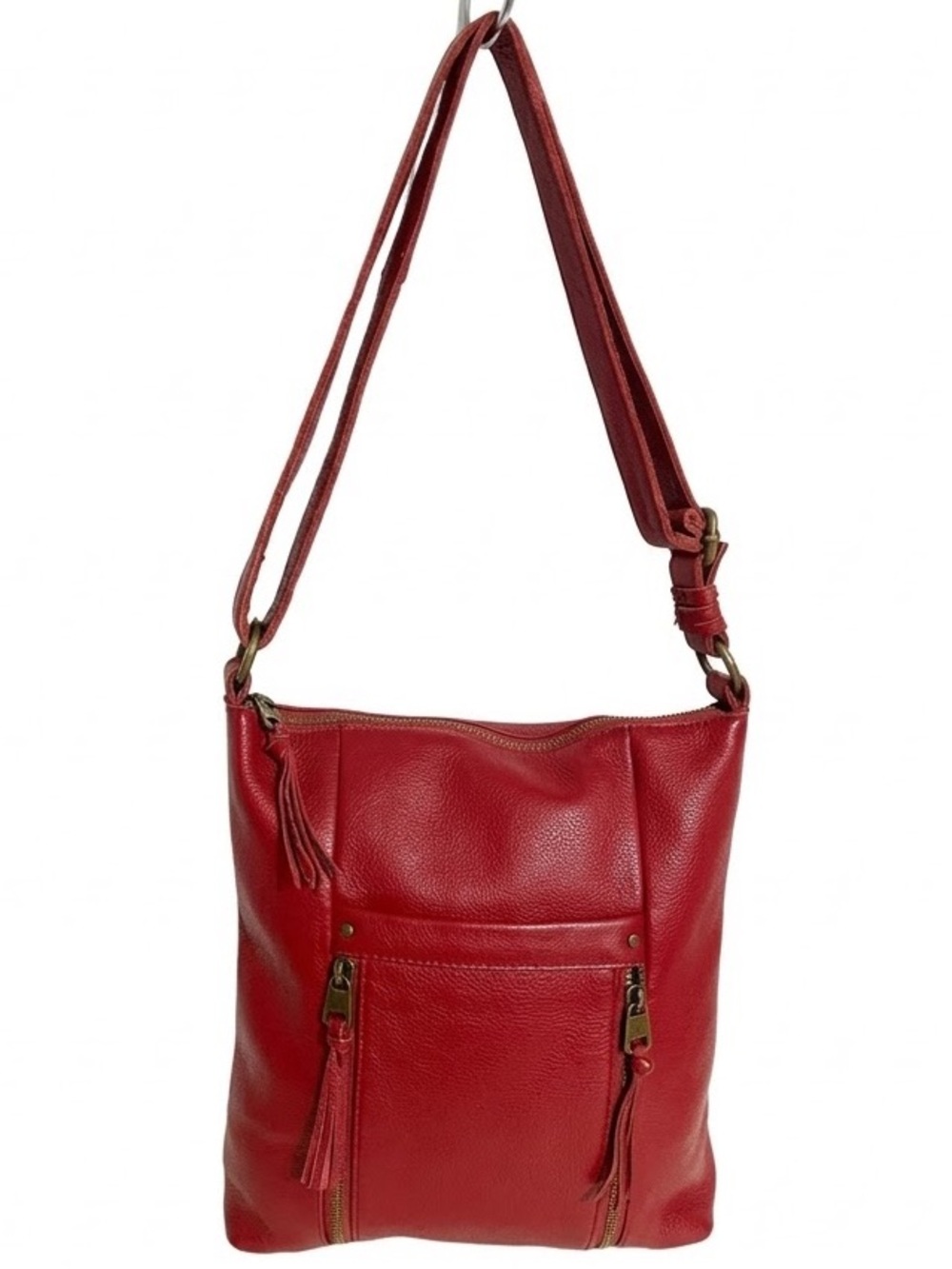 The Sak Collective Red Pebbled Leather Crossbody Bag Tassel Pockets